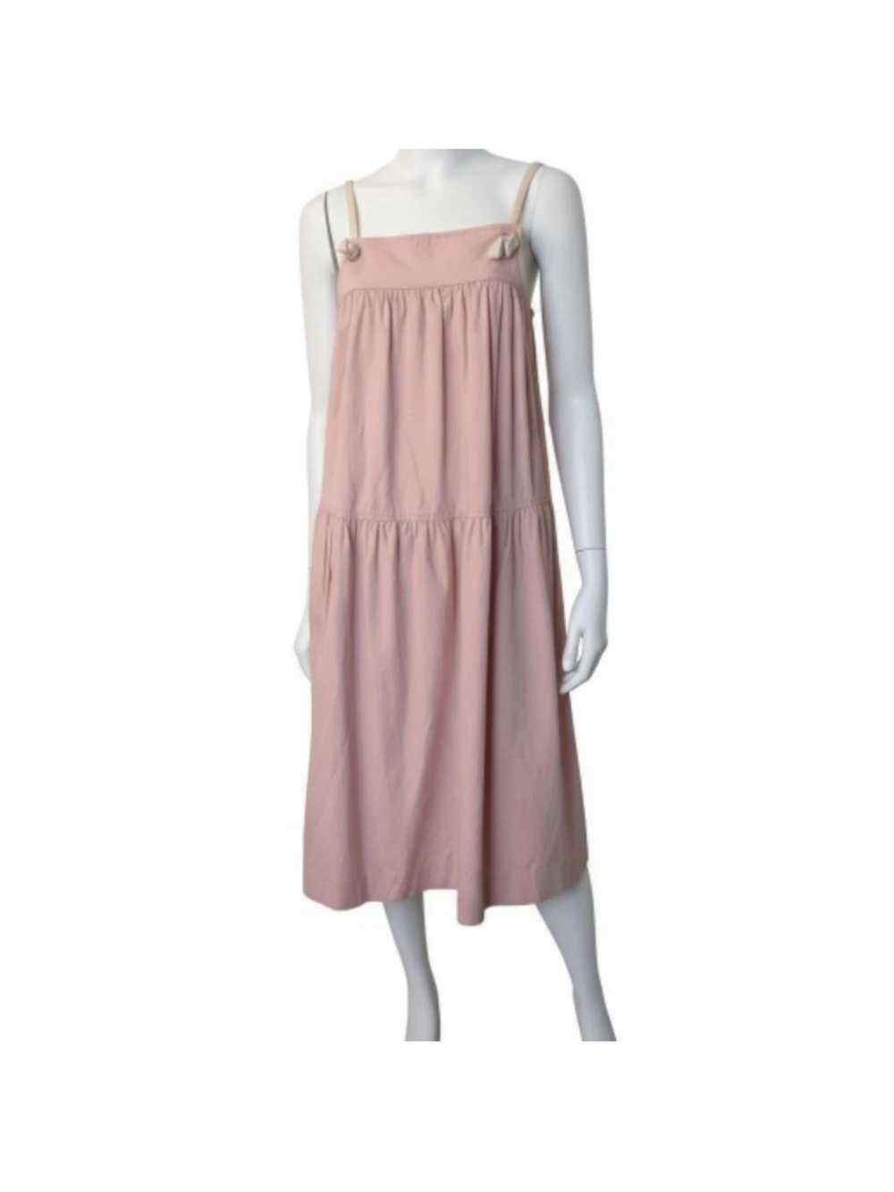 Women’s Blush Pink Midi Tiered Sundress with Knot Shoulder Straps